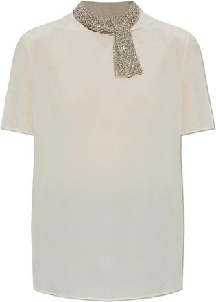 Valentino Garavani Zijden top met glinsterende applicaties - Dames - Blouses - Beige - XS - Overhemden