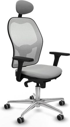 Piqueras y Crespo Piqueras Y Crespo - Jorquera Sincro Malla Blanca Similpiel Gris Claro Brazos 3d Base Aluminio Cabecero Fijo Ruedas 65mm Engomada