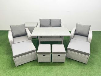 Fimous PE Rattan Lounge Sofa Set 8 Seater Outdoor Garden Furniture Sets in Light Grey