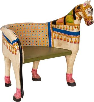 Wanderlust Deco Banco de madera artesanal multicolor 93x69x104h cm