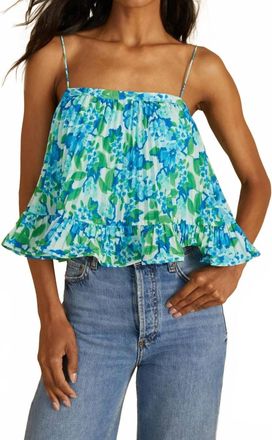 AMUR Kersten Square Neck Pleated Top In Garden Blues