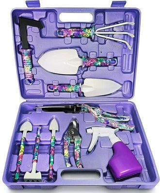 OEM Juego De 10 Herramientas Profesionales De Jardiner&iacute;a, Color Morado: Rastrillo, Pala, Tijeras De Podar, Regadera, Escarificadores, Acero Resistente - U