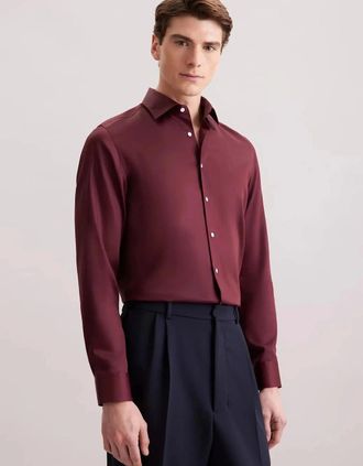 Seidensticker Seidensticker Mens Shaped Fit Easy Iron New Kent Business Shirt Burgundy - Red - Size: 38/Regular