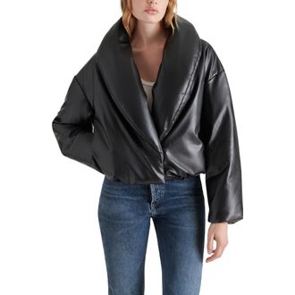 Steve Madden Evy Faux Leather Puffer Coat in Black at Nordstrom Rack, Size X-Small