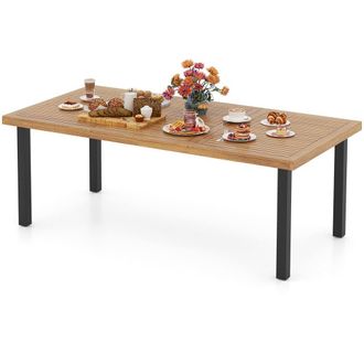 Costway Costway Patio Dining Table for 8 Large Rectangle Table with Wood Tabletop in Natural