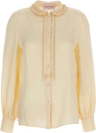 Valentino Garavani Overhemden, Dames, Beige, M, Toute La V Zijden Jacquard Blouse
