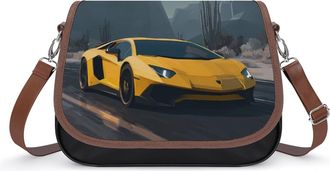 Generic Yellow Sports Car Crossbody Bag Womens Handbag PU Message Bags Shoulder Purse with Adjustable Strap