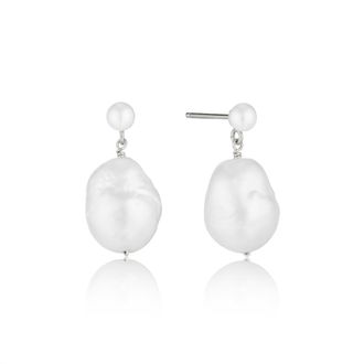 Lily & Roo Silver Large Double Baroque Pearl Drop Stud Earrings
