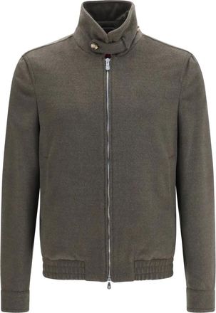 Brunello Cucinelli Wol Zipped Jas Met Hoge Kraag - Heren - Jassen - Bruin - Maat: S Wol