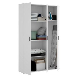 Dmora Dmora - Armario Multiusos Sillano, Porta Escobas Multifuncional, Armario Con 3 Puertas, 116x35h190 Cm, Blanco