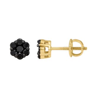 LuvMyJewelry Eclipse 0.5 Cts Black Diamond Cluster Studs 10K Gold Earrings