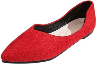 Generic Womens Ballet Flats Pointed Toe Casual Pumps Stylish Solid Color Breathable Versatile Comfortable Slip On Flats Shoes Work Office Red