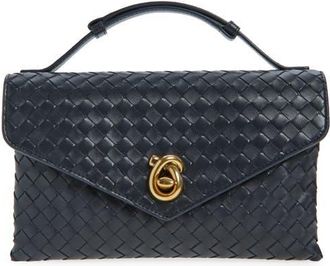 Bottega Veneta Knot Lock Intrecciato Leather Shoulder Bag in 4338 Midnight-Muse Brass at Nordstrom