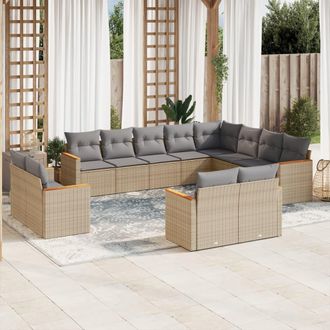 vidaXL Set De Sof&aacute;s De Jard&iacute;n 12 Pzas Y Cojines Rat&aacute;n Sint&eacute;tico Marr&oacute;n Vidaxl