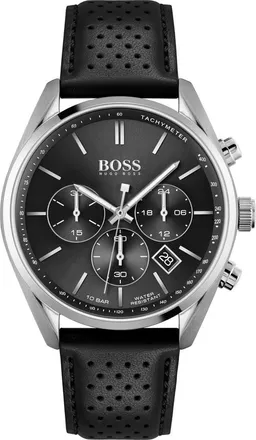 BOSS Champion Chronograph Leather Strap Watch, 44mm in Black at Nordstrom