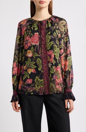 Kobi Halperin Shahar Floral Print Woven Shirt in Black Multi at Nordstrom, Size Large