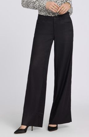 NYDJ Linen Blend Wide Leg Pants in Black at Nordstrom, Size 14P