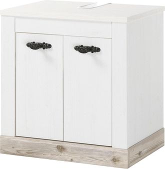 HOME AFFAIRE Waschbeckenunterschrank »Florenz, Waschtisch im Landhausstil, Metallgriffe« in Pinie Weiss, mit ausreichend Stauraum hinter Drehtüren