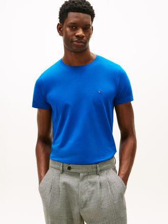 Tommy Hilfiger STRETCH SLIM FIT TEE mit Rundhals und Logostickerei unifarben, casual, slim fit, Baumwollmix, Rundhals