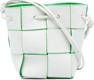Bottega Veneta Pre-owned Woven Nappa Leather Bucket Bag - Dames - Vintage Tas - Wit - ONE Size - Leer - Vintage