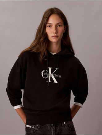 Calvin Klein Jeans Calvin Klein Womens Rhinestone Monologo Fleece Hoodie - Black - XL
