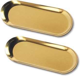No Brand Bandeja Dorada, 2 Bandejas Decorativas Doradas, Bandejas Ovaladas Para Joyas, Platos Decorativos De Acero Inoxidable Para Cosm&eacute;ticos, Frutas, Postres,