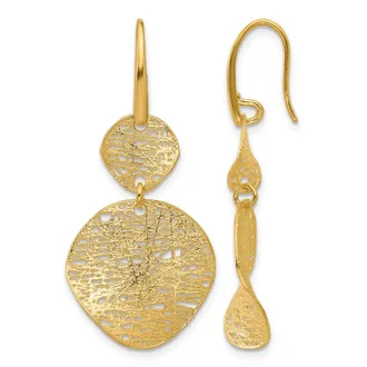 Diamond2Deal 14K Yellow Gold Textured Fancy Drop Dangle Earrings