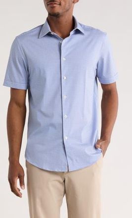Bugatchi Short Sleeve Woven Button-Up Shirt in Azure at Nordstrom Rack, Size Xx-Large
