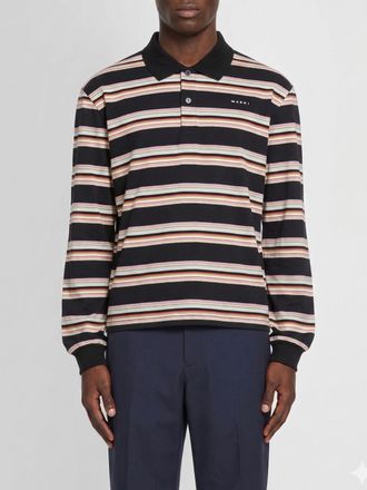 Marni Polo a maniche lunghe in cotone a righe con logo a contrasto