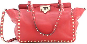 Valentino Red Leather Rockstud Tote Soft Small (Authentic Pre-Loved)