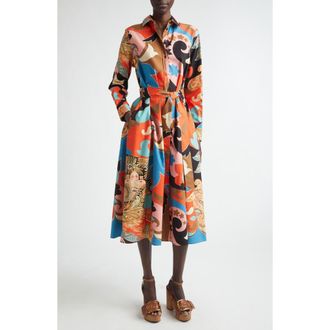 Etro Paisley Lotus Print Long Sleeve Midi Shirtdress in Red at Nordstrom, Size 6 Us
