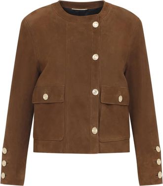 Saint Laurent Cropped Jacket - Dames - Leren en Su&egrave;de Jassen - Bruin - XS - Su&egrave;de - Jassen