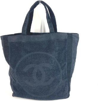 Chanel Black Pile Fabric Beach Bag Shoulder Bag Tote Bag (Pre-Owned)