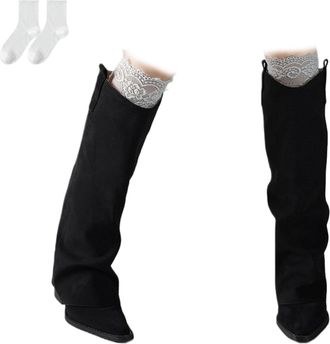 Generic Womens Knee-High Boots in A Suede Look, Elegant Long Boots with A Low Block Heel And Pointed Toe, Comfortable Autumn And Winter Boots for Everyday Wea