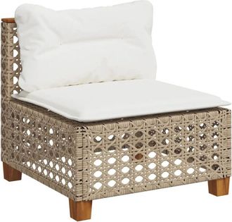 vidaXL Vidaxl - Sof&aacute; De Jard&iacute;n Sin Reposabrazos Con Cojines Rat&aacute;n Pe Beige