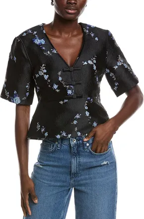 Ganni 3D Jacquard V-Neck Blouse