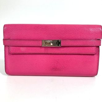 Herm&egrave;s Pink Rose Shocking Chevre Leather Long Wallet (Bi-Fold) (Pre-Owned)