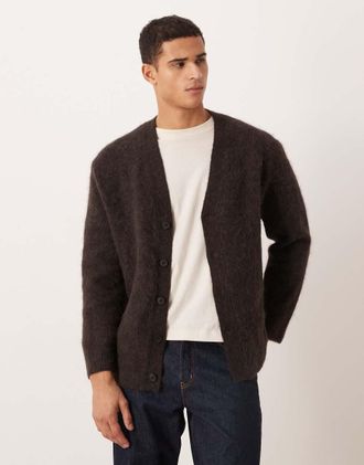 Arket Cardigan marrone testurizzato in misto lana di alpaca