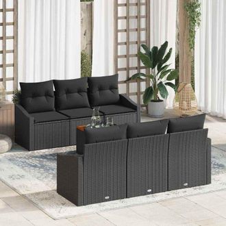 vidaXL Conjunto De Sof&aacute; De Jard&iacute;n 7 Pcs Negro Vidaxl