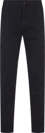 Stone Island Navy Blue Cargo Trousers In Broken Twill Stretch Cotton