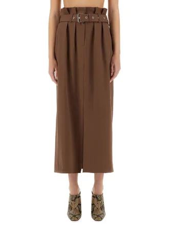 Dries Van Noten Wool Belted Skirt - Brown