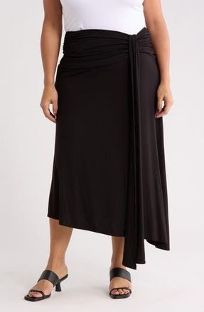 Renee C Draped Asymmetric Stretch Modal Midi Skirt in Black at Nordstrom Rack, Size 3X