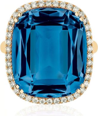 Goshwara Gossip Cushion Cut Blue Topaz & Diamond Cocktail Ring in London Blue Topaz at Nordstrom, Size 7