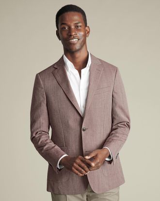 CHARLES TYRWHITT Herringbone Wool Linen Silk Jacket - Claret Pink Size 36R by Charles Tyrwhitt