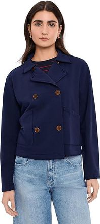 Mod-o-doc Long Sleeve Double Breasted Crop Jacket Womens Jacket Vibrant Navy : LG (US 12-14), Cotton/Spandex