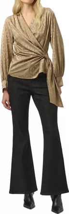 Joseph Ribkoff Jacquard Satin Wrap Top In Taupe