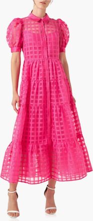 English Factory Organza Tiered Puff Sleeve Dress In Pink