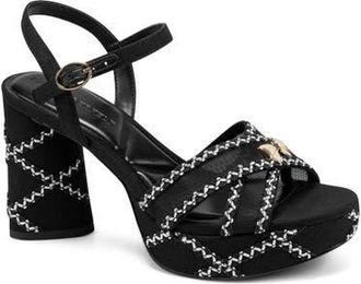 Karl Lagerfeld Hickory Stitch Platform Sandal in Black at Nordstrom, Size 8.5
