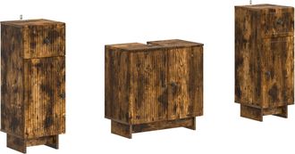 vidaXL Juego De Gabinete De Ba&ntilde;o De 2 Piezas Ede Roble Ahumado Vidaxl