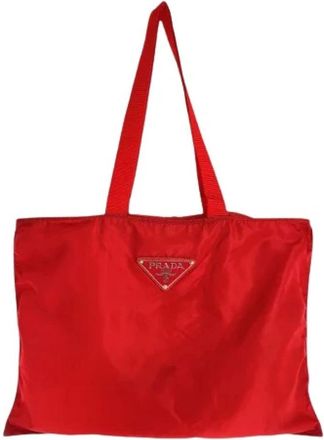 Prada Pre-owned Tote Bags, female, Red, Size: ONE SIZE Pre-owned Tessuto Nylon Tote Bag